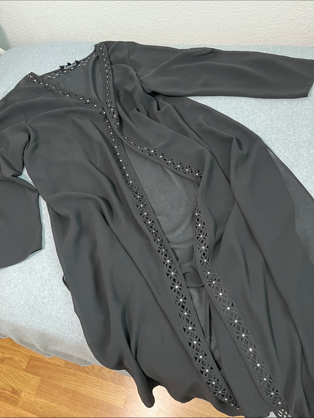 Black Sheer Duster Kimono Kaftan Coverup Size 24 Rhinestone Evening Holliday
